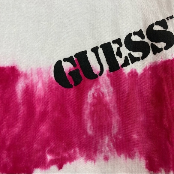 GUESS Stripe Pink & White Tie-Dyed Logo T-Shirt - Picture 4 of 11